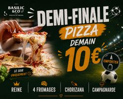 Pizza artisanale à emporter pour 10 € chez Basilic & Co Cambrai, choix entre Reine, 4 Fromages, Chorizana et Campagnarde.